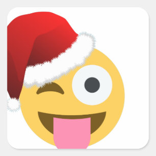 weihnachten santa claus zwinkerndes emoji quadratischer aufkleber