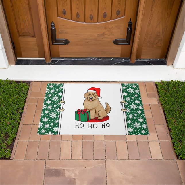 Weihnachten Santa Goldendoodle (goldrot) Hund Nied Fußmatte (Außenbereich)
