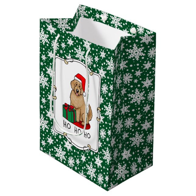 Weihnachten Santa Goldendoodle (goldrot) Hund Nied Mittlere Geschenktüte (Vorderseite Schrägansicht)