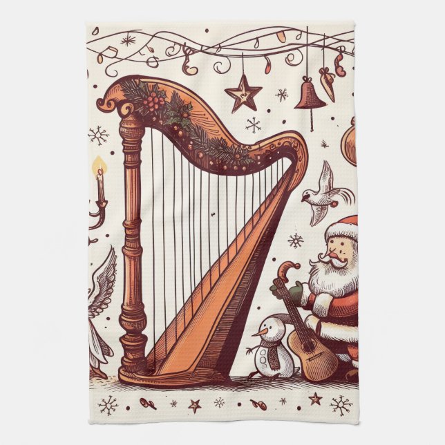 Weihnachten Santa Harp Küchentücher (Vertikal)