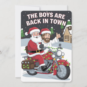 Weihnachten Santa Jesus auf einem Motorrad Lustige Einladung