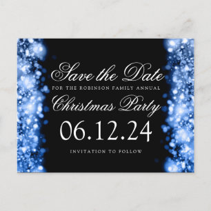 Weihnachten Save the Date funkelnde Lichter blau Ankündigungspostkarte