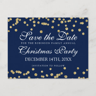 Weihnachten Save the Date Gold Glitzer Confetti Na Ankündigungspostkarte