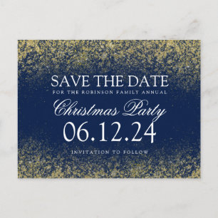 Weihnachten Save the Date Gold Glitzer Dust Navy B Ankündigungspostkarte