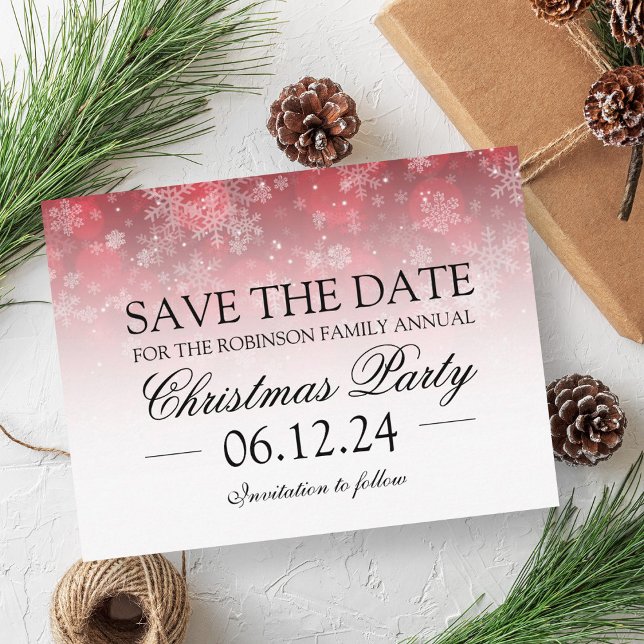 Weihnachten Save the Date Holiday Sparkle Red Ankündigungspostkarte (Christmas Save The Date Holiday Sparkle Red Announcement Postcard)