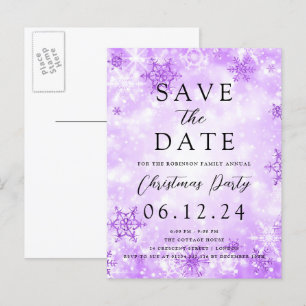 Weihnachten Save the Date Lila Winterwunder Ankündigungspostkarte