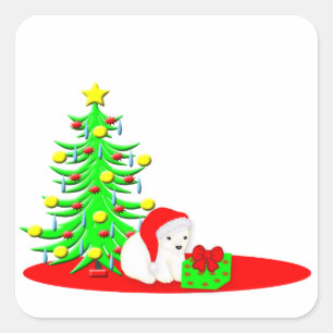Weihnachten scherzt Baby-polaren Bären in der Quadratischer Aufkleber