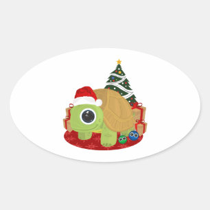 Weihnachten - Schildkröte Ovaler Aufkleber