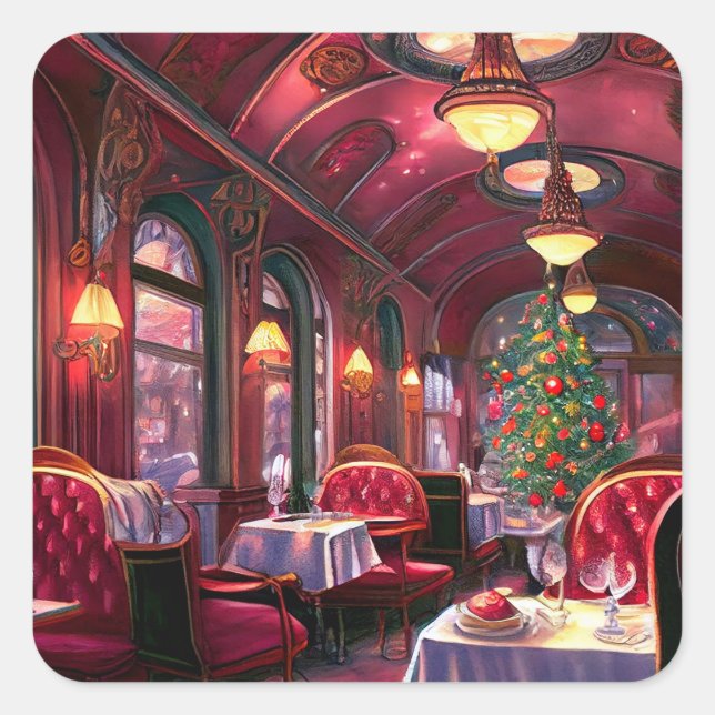 Weihnachten Schlafen Express Restaurant Quadratischer Aufkleber (Vorderseite)