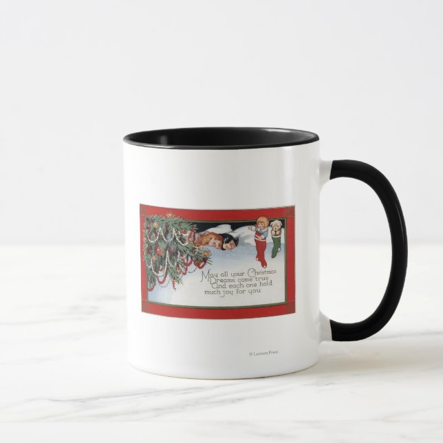 Weihnachten schlafende Kinder und ein Gedicht Tasse (Rechts)