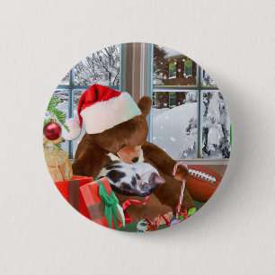 Weihnachten, Schlafenkatze, Teddybär Button