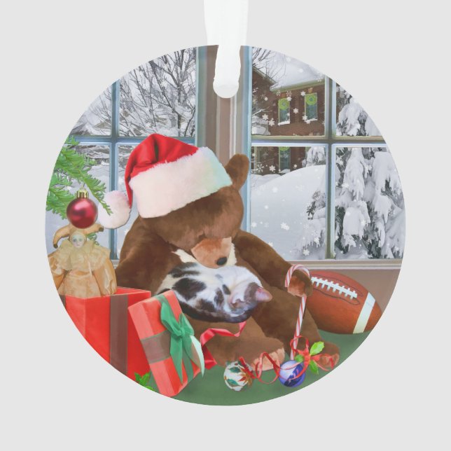 Weihnachten, Schlafenkatze, Teddybär Ornament (Rückseite)