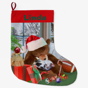 Weihnachten, Schlafkatze, Teddy Bär, Name Großer Weihnachtsstrumpf