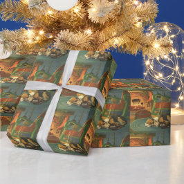 Weihnachten, Schlaftiere am Kamin Geschenkpapier