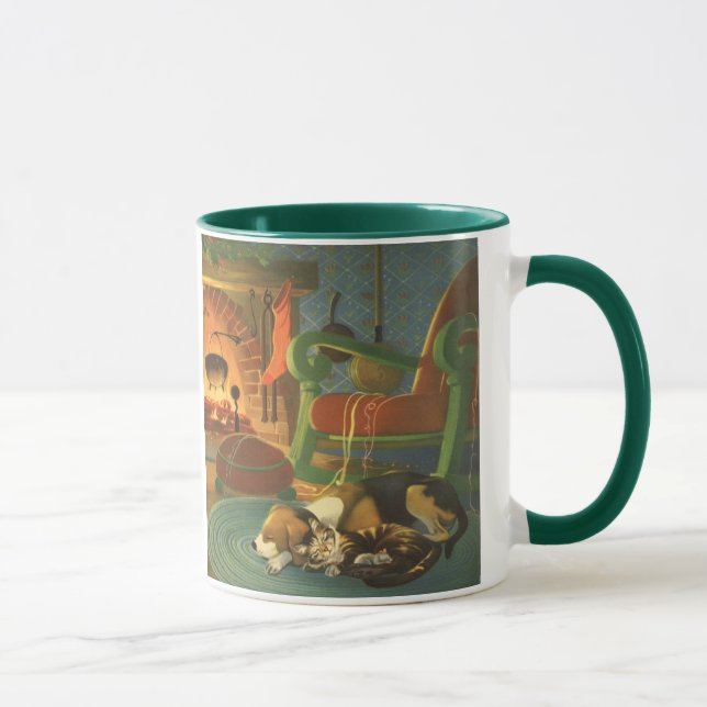 Weihnachten, Schlaftiere am Kamin Tasse (Rechts)