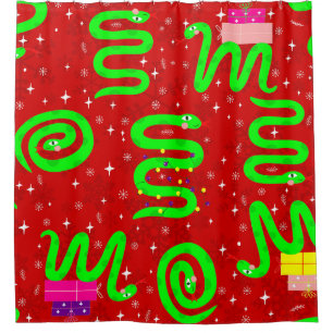 Weihnachten Schlangen Weihnachten Lichter Schneefl Duschvorhang