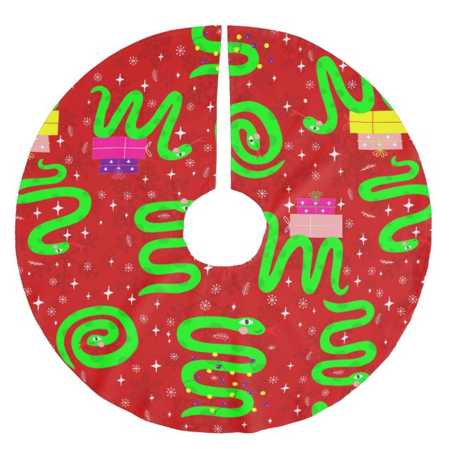 Weihnachten Schlangen Weihnachten Lichter Schneefl Polyester Weihnachtsbaumdecke (Vorderseite)
