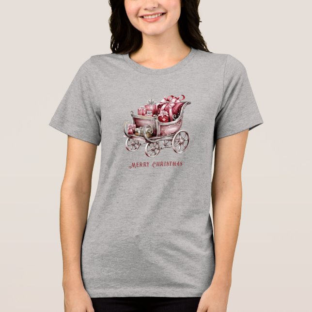 Weihnachten Schlitten mit Geschenken Urlaub Frauen Tri-Blend Shirt (Vorderseite)