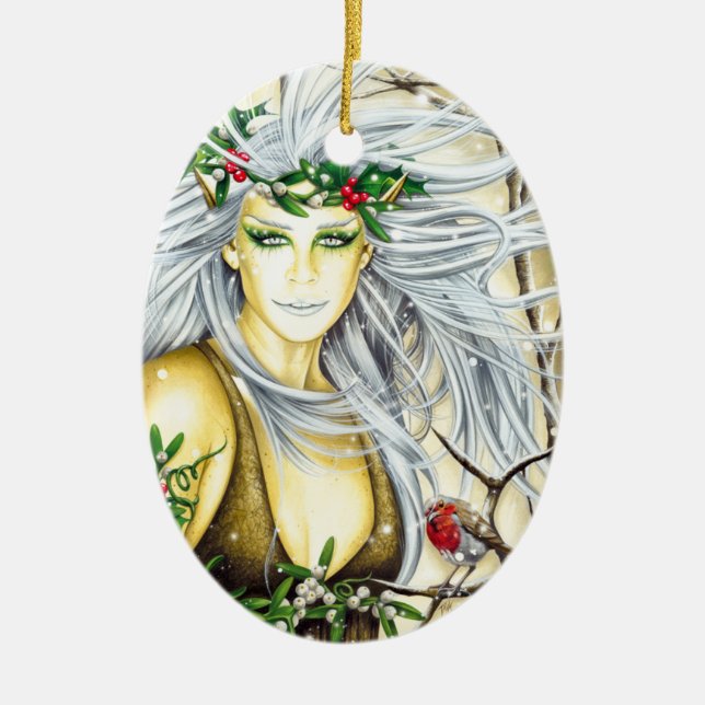 Weihnachten-Schnee-Göttin Keramik Ornament (Vorne)