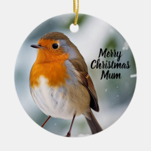 Weihnachten, Schnee, Rotkehlchen, Christbaumschmuc Keramik Ornament