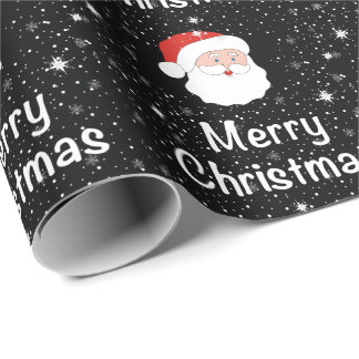 Weihnachten & Schneeflocken auf schwarzem Hintergr Geschenkpapier