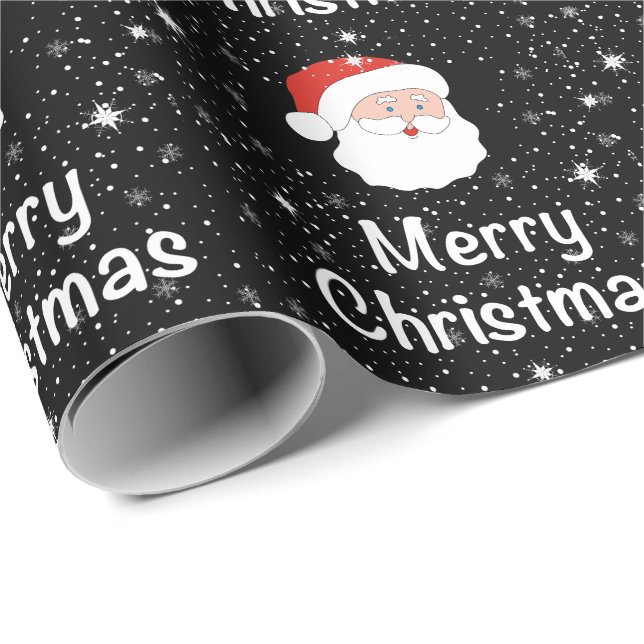 Weihnachten & Schneeflocken auf schwarzem Hintergr Geschenkpapier (Rolleneckpunkt)