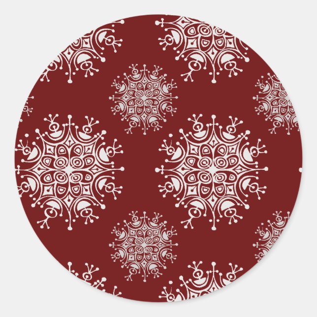 Weihnachten Schneeflocken Rotes Blizzard Muster Runder Aufkleber (Vorderseite)