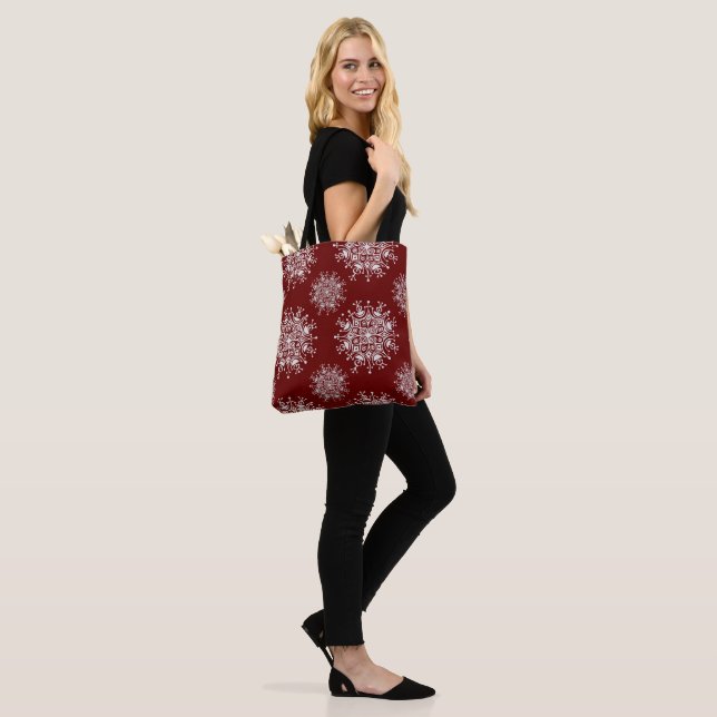 Weihnachten Schneeflocken Rotes Blizzard Muster Tasche (Am Model)