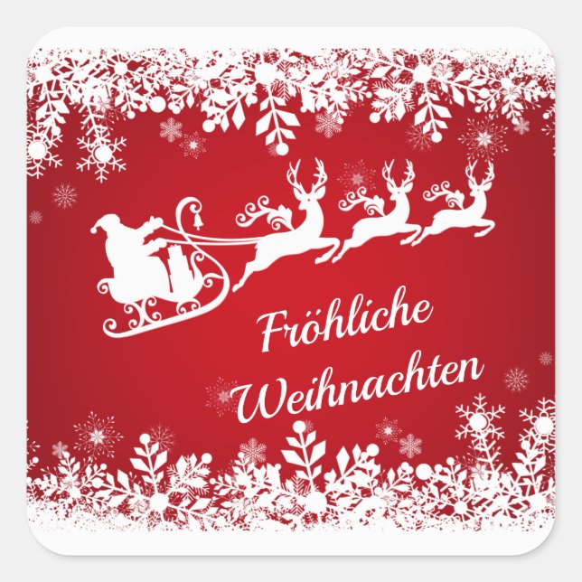 Weihnachten - Schneeflocken, Weihnachtsmann, Renti Quadratischer Aufkleber (Vorderseite)