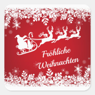 Weihnachten - Schneeflocken, Weihnachtsmann, Renti Quadratischer Aufkleber