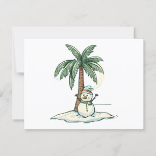Weihnachten - Schneemann am Strand mit Palmenbaum Postkarte