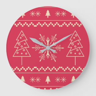 Weihnachten : Schneepattern Große Wanduhr