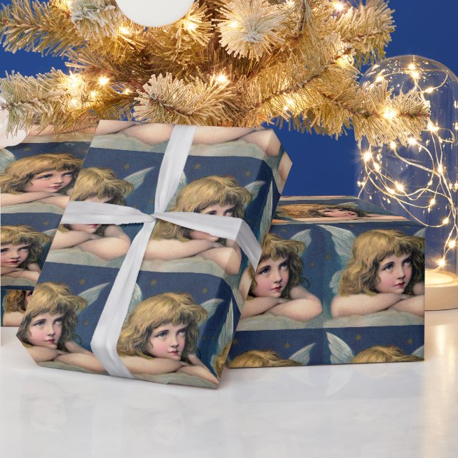 Weihnachten, Schöner Engel mit Gold Stars Geschenkpapier (Feiertage)