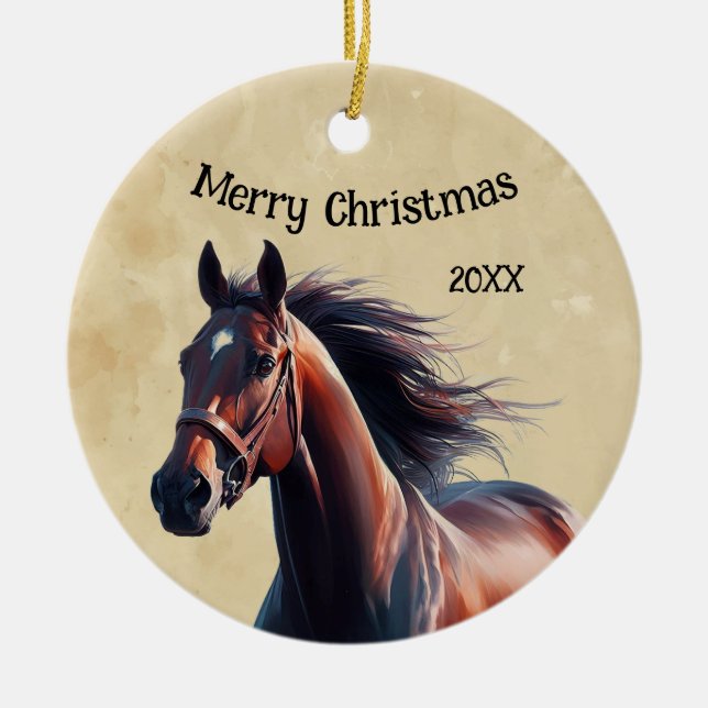 Weihnachten Schönes Brown Pferd Keramik Ornament (Vorne)