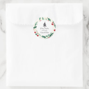 Weihnachten Schwarz und Blume Runder Aufkleber