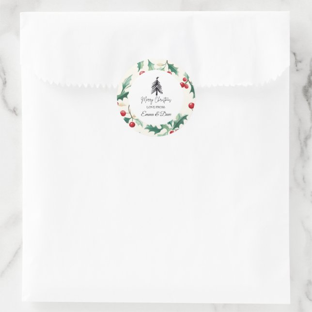 Weihnachten Schwarz und Blume Runder Aufkleber (Tasche)