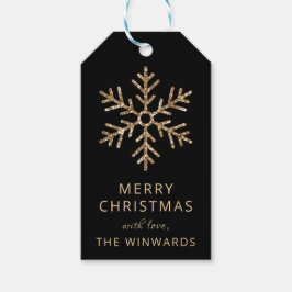 Weihnachten Schwarz und Gold Glitzer Schneeflocke Geschenkanhänger
