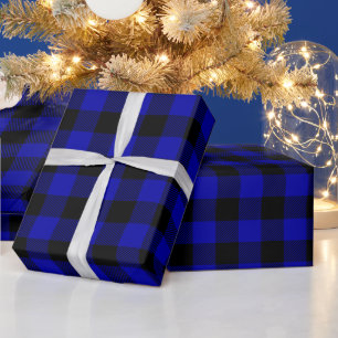 Weihnachten Schwarz und königsblau Buffalo Karo Geschenkpapier