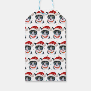 Weihnachten Schwarz und Weiße Katze Farbe Geschenkanhänger