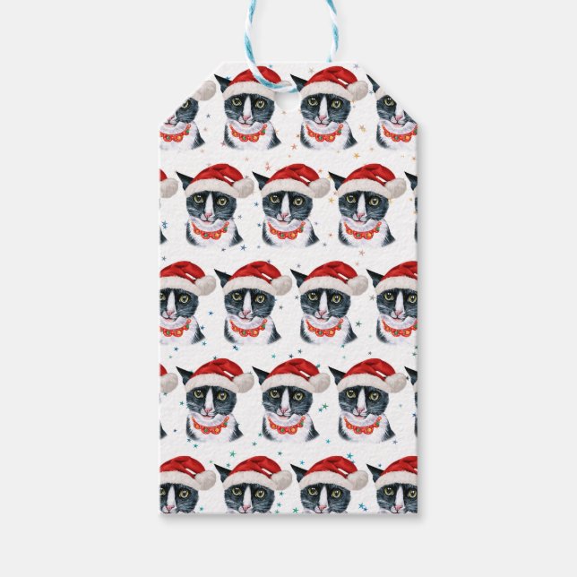 Weihnachten Schwarz und Weiße Katze Farbe Geschenkanhänger (Vorderseite)