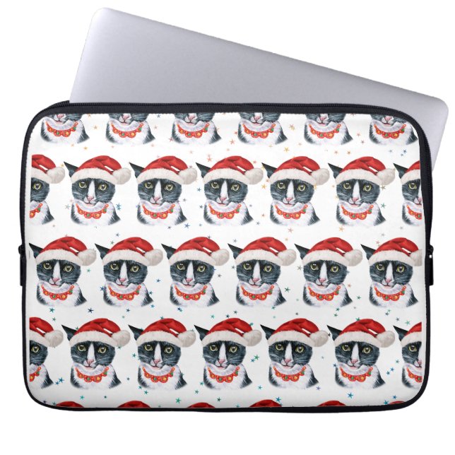 Weihnachten Schwarz und Weiße Katze Farbe Laptopschutzhülle (Vorderseite)