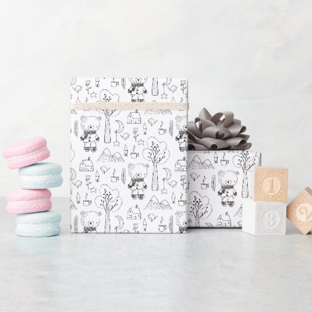 Weihnachten Schwarz-Weiß-Winterteddy-Bären Geschenkpapier (Babyparty)
