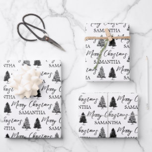 Weihnachten Schwarz-weißen Weihnachten Rustikaler  Geschenkpapier Set