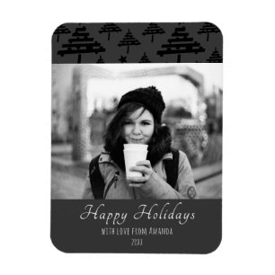 Weihnachten Schwarz-weißer Urlaub Fotokarte Magnet