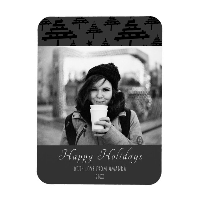Weihnachten Schwarz-weißer Urlaub Fotokarte Magnet (Vertikal)