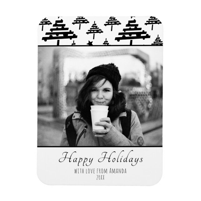 Weihnachten Schwarz-weißer Urlaub Fotokarte Magnet (Vertikal)