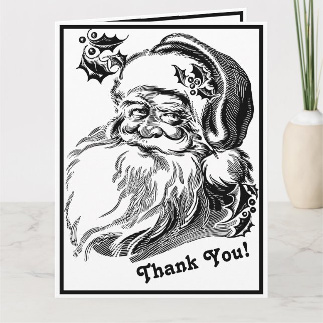 Weihnachten Schwarz-weißer Weihnachtsmann Dankeskarte (Vorderseite)