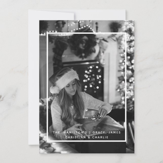Weihnachten Schwarz-weißes einfaches Foto Personal (Vorderseite)