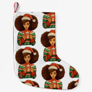 Weihnachten Schwarze Afro-Mädchen Xmas-Santa-Hut A Kleiner Weihnachtsstrumpf
