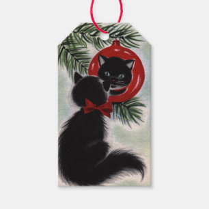 Weihnachten Schwarze Katze Blick auf Ornament Geschenkanhänger
